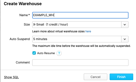 Create Warehouse